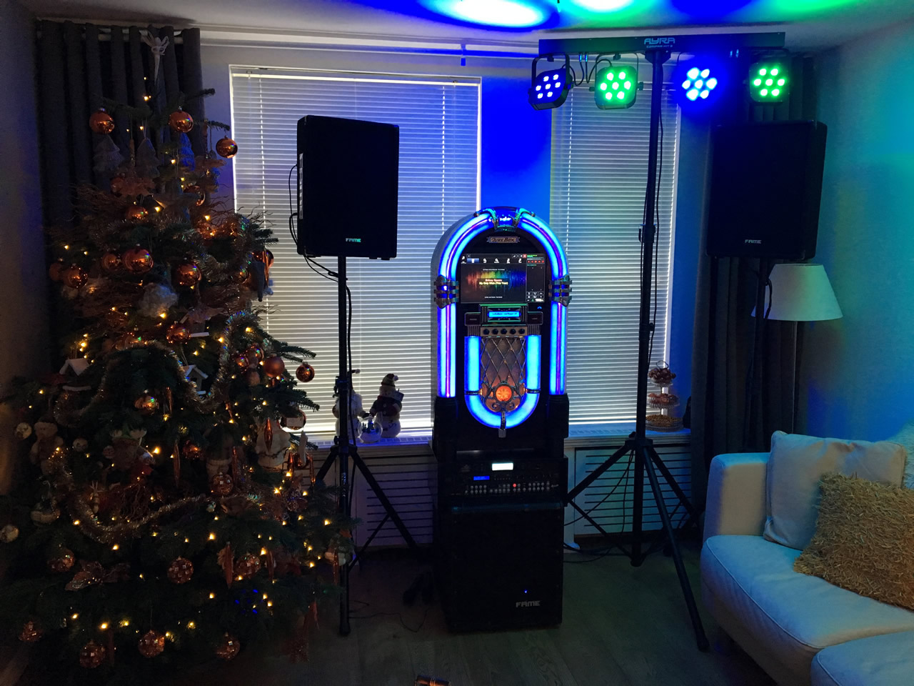 Feest Jukebox met geluidsinstallatie en lichtset